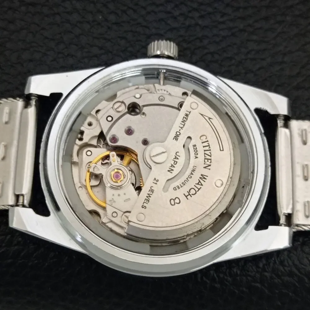 Vintage 1972 Citizen Automatic Mens Silver Watch W/daydate & Green accents
